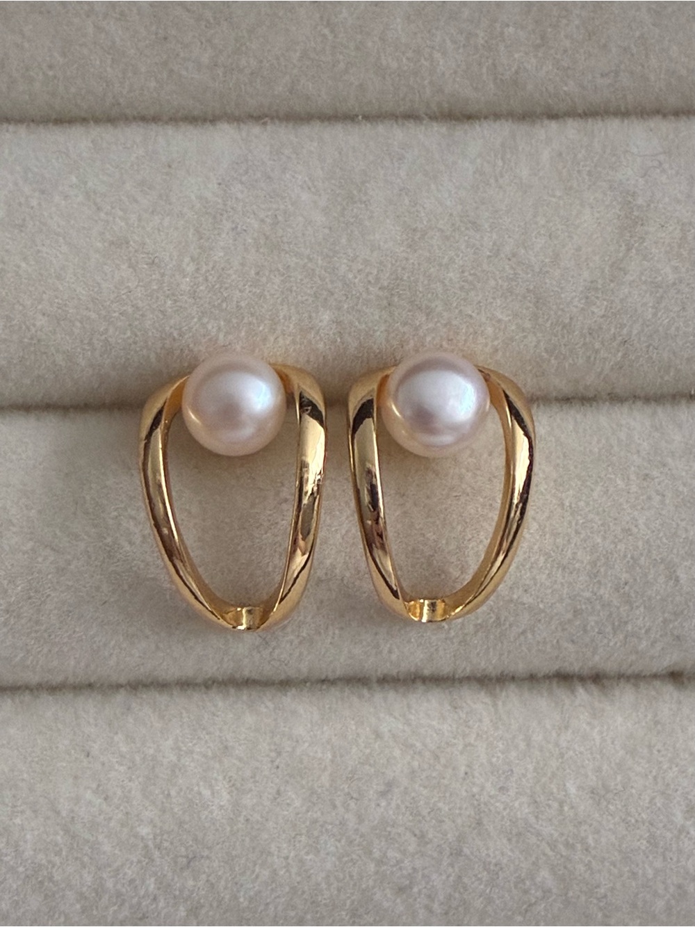 Freshwater Pearl Open Loop Stud Earrings | Gold Office Jewelry